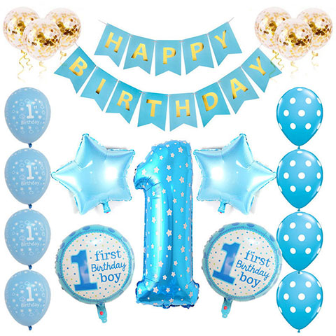 One Year Old Birthday Party Balloon Set - Blue Boy