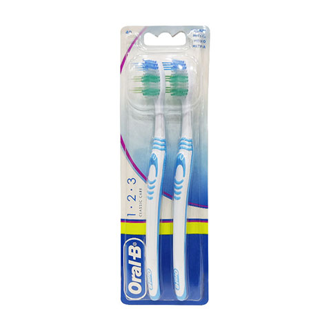 Oral-B 1.2.3 Classic Care Medium Twin Pack Toothbrush - Blue