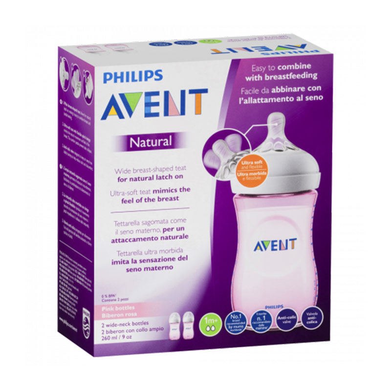 Philips Avent Natural Bottle 260ml - Pink 2pk
