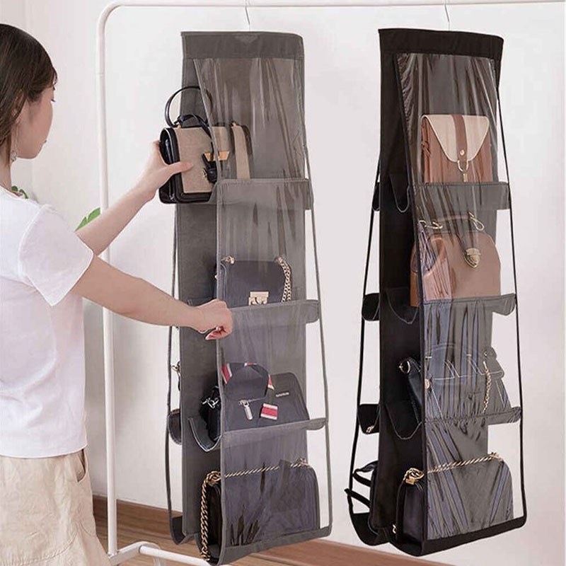 Double Side Wall Hanging Bag Storage With 8 Layer - Ash