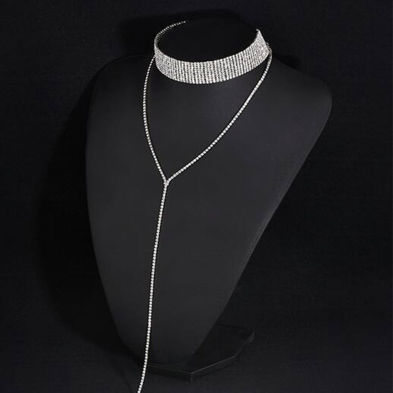 Popular Beam Neck Alloy Multi-Layer Full Diamond Welding Necklace