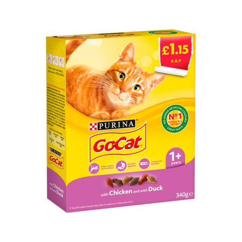 Purina GO-CAT with Chicken and Duck Dry Cat Food 340g