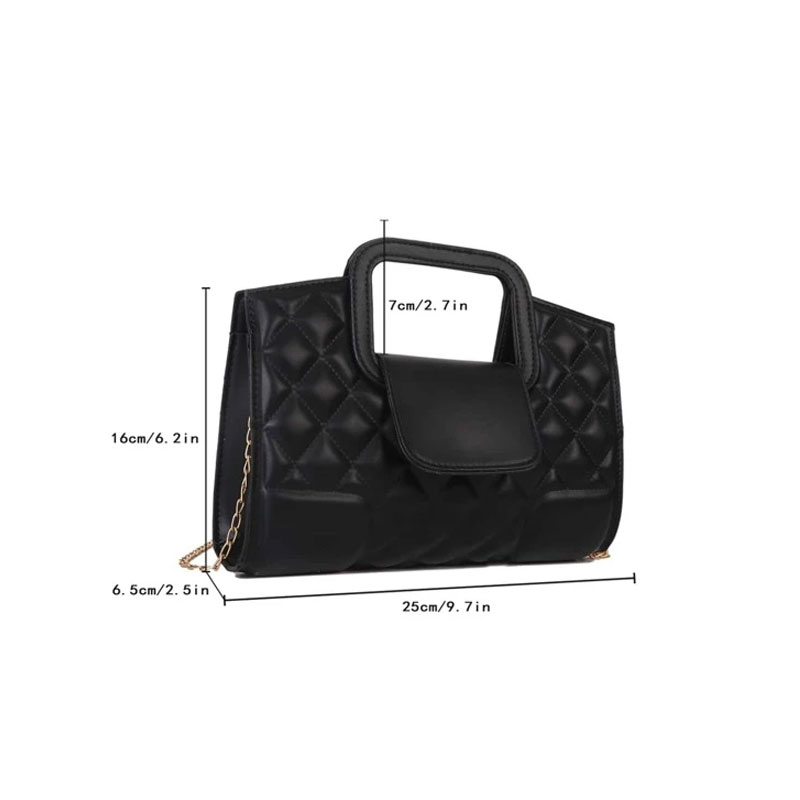 Quilted Snap Button Square Bag - Black