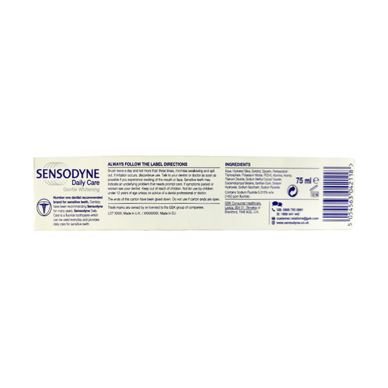 Sensodyne Daily Care Gentle Whitening Fluoride Toothpaste 75ml
