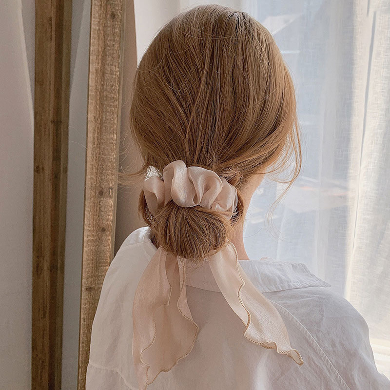 Silk Scrunchies Chiffon Hair Tie Ponytail Hair Band - Off White
