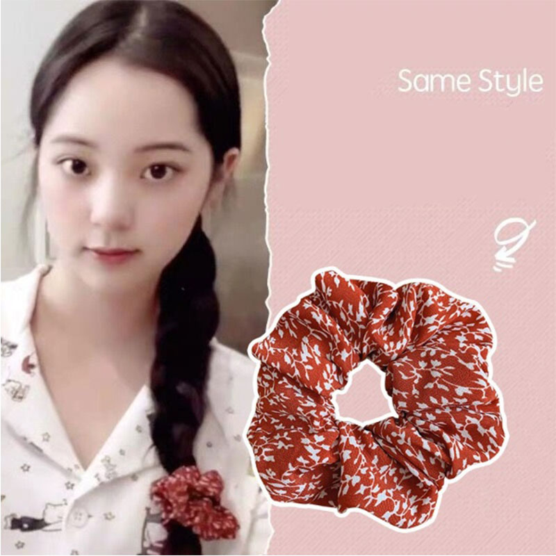 Simple Floral Printed Rubber Tie Hair Band - Marron