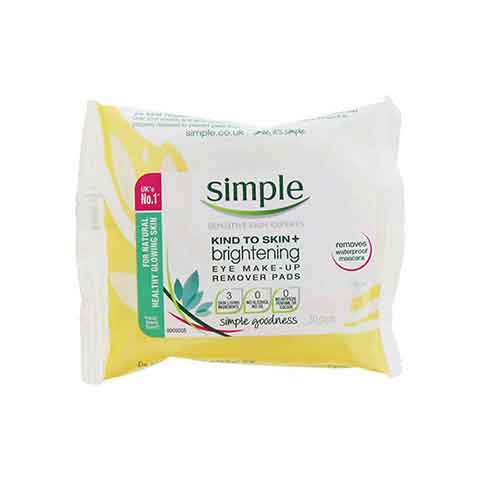 Simple Kind To Skin + Brightening Eye Make - Up Remover Pads - 30 Pads