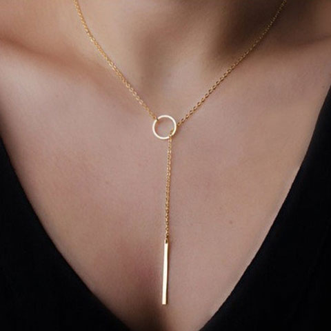 Simple Metal Ring Short Necklace - (20135)