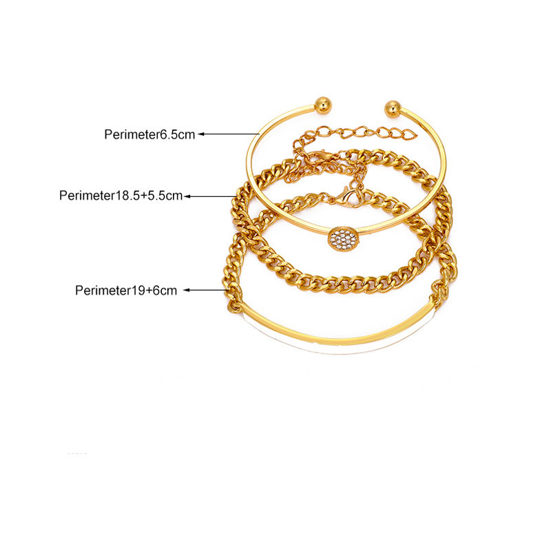 Simple Retro Rhinestone Geometric Chain Bracelet Set - 3pcs (38)
