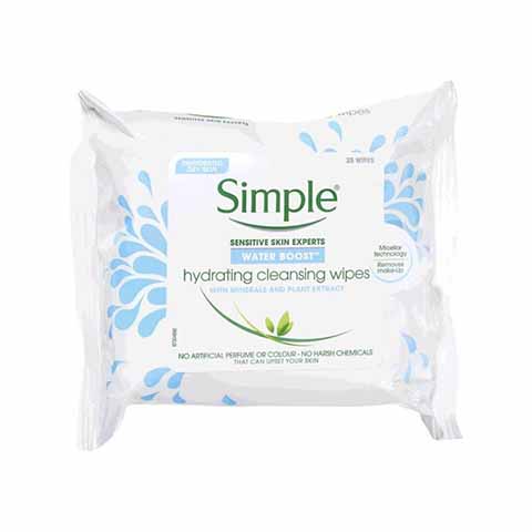 Simple Sensitive Skin Experts Water Boost Cleansing Facial Wipes With Miceller Technology - 25 Wipes