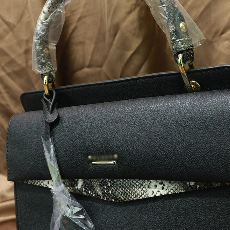 Solid Color Snake Print Ladies Handbag (AA011909071) - Black