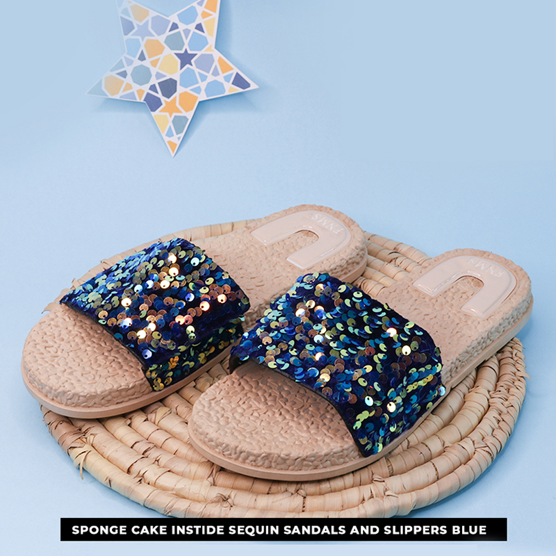 Sponge Cake Instide Sequin Sandals And Slippers Blue