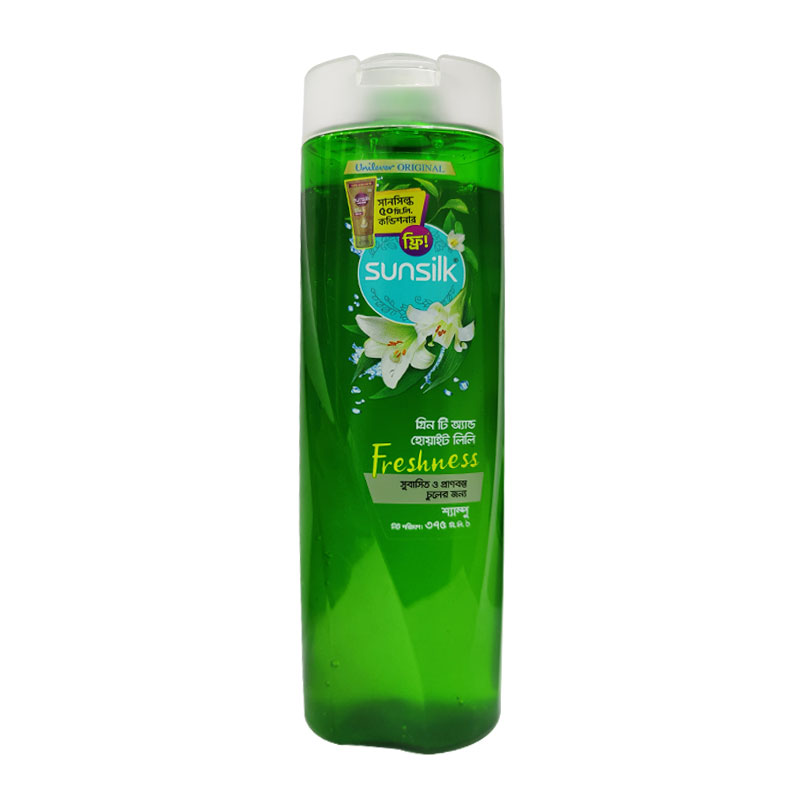 Sunsilk Green Tea & White Lily Freshness Shampoo 375ml (Free Sunsilk Hairfall Solution Conditioner 50ml)