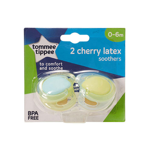 Tommee Tippee 2 Cherry Latex Soother 0-6m - Blue & Yellow