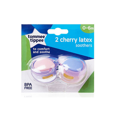 Tommee Tippee 2 Cherry Latex Soother 0-6m - Pink & Purple