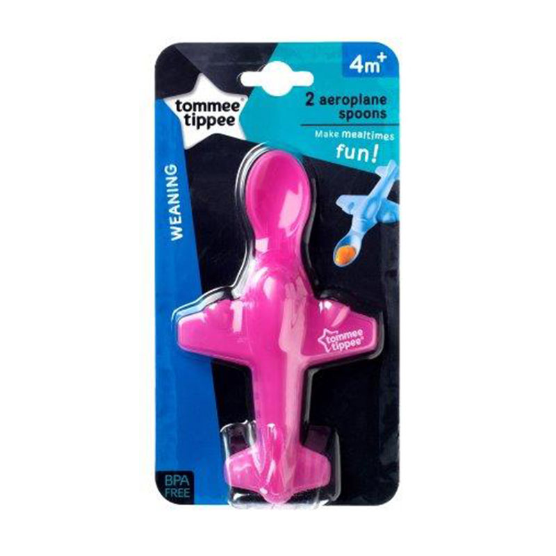 Tommee Tippee Aeroplane Spoon 2pk 4m+ - Pink