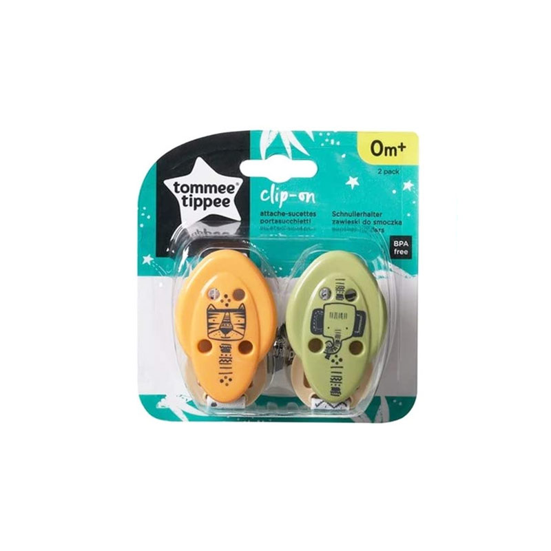 Tommee Tippee Clip - On Soother Holder Om+ 2Pk - Yellow & Olive