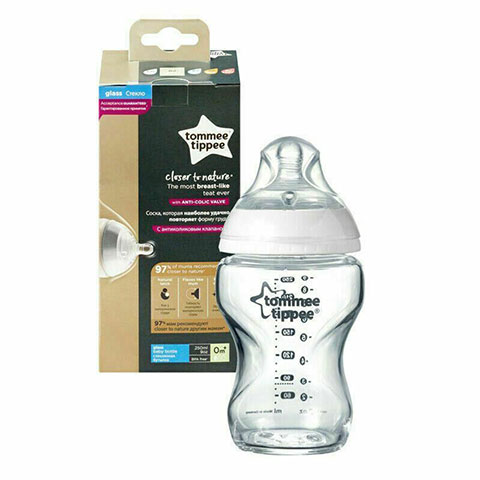 Tommee Tippee Closer To Nature Anti Colic Glass Baby Bottle 0m+ 250ml (24385)