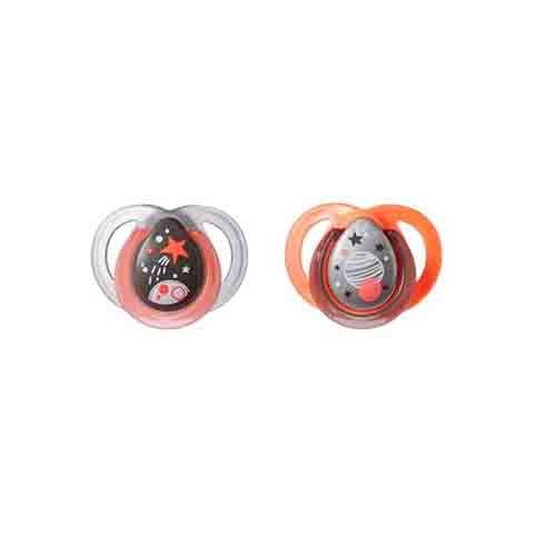 Tommee Tippee Night Time Orthodontic Soothers 0-6m 2pk - Orange & Grey