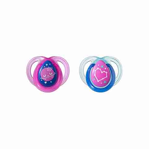 Tommee Tippee Night Time Orthodontic Soothers 0-6m 2pk - Paste & Pink