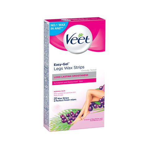 Veet Easy Gel Legs Wax Strips With Shea Butter and Acai Berries Scent - 20 Wax Strips