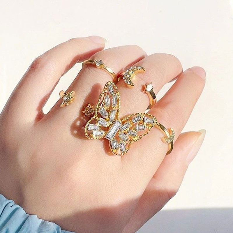 Women Crystal Butterfly Ring Set