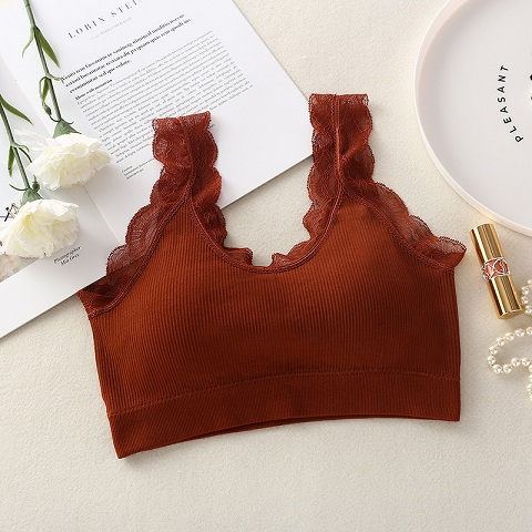 Women’s Seamless Lace Threaded Sleeveless Top - Brown