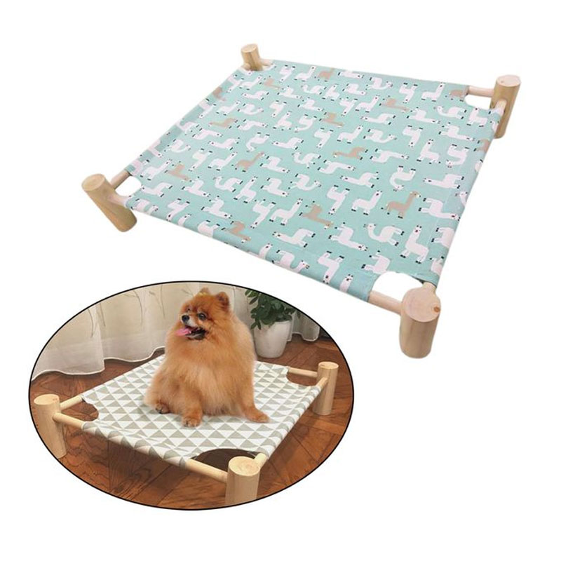 Wood Canvas Four-Corner Frame Moisture-Proof Washable Cat Litter Camp Bed