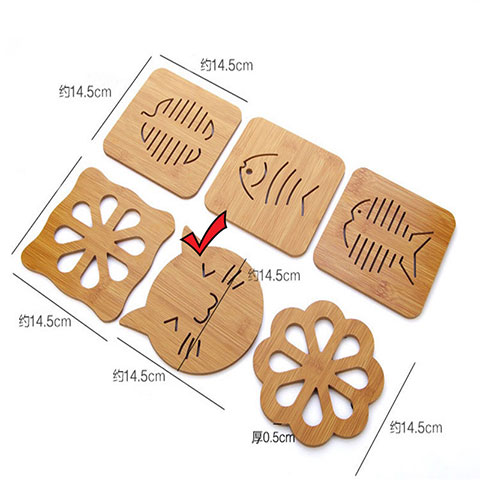Wooden Potholder Non Slip Table Mat - Cat
