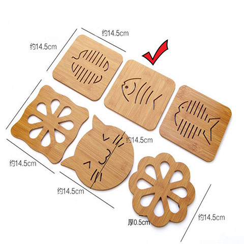 Wooden Potholder Non Slip Table Mat - Fish